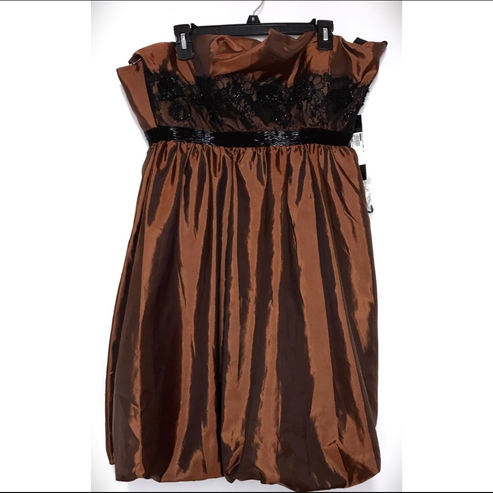 Mac Duggal Couture Bronze Taffeta Strapless Dress - Picture 2 of 8